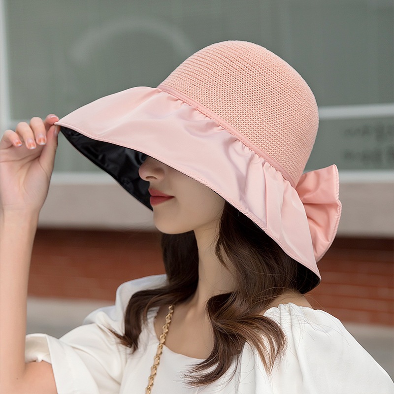 Jual Topi visor wanita lebar anti UV Topi pantai rajut elegant wajah ...
