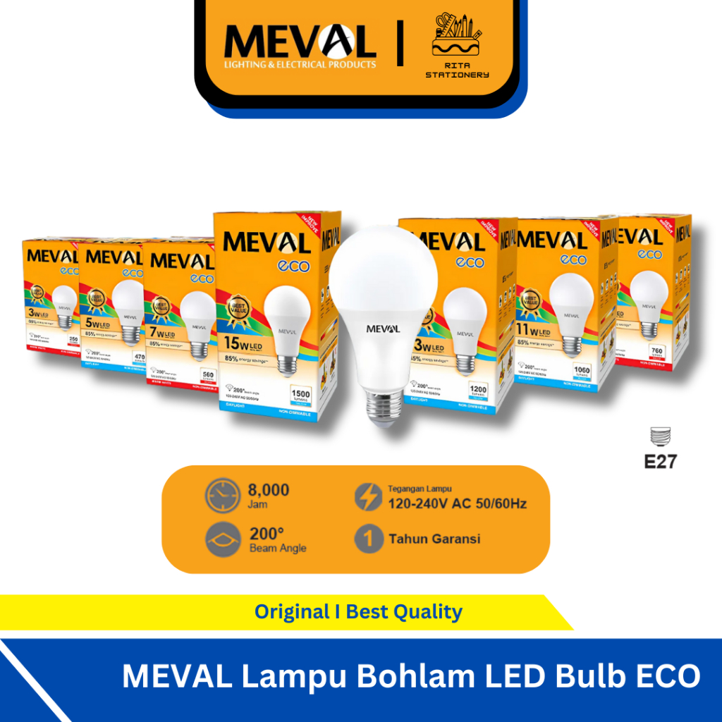 Jual MEVAL Lampu Bohlam LED Bulb ECO Ekonomis Murah I 3W / 5W / 7W / 9W ...