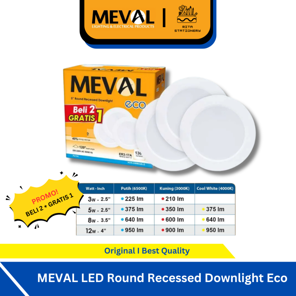Jual Meval Promo LED Round Recessed Downlight Eco Beli 2 + Gratis 1 ...