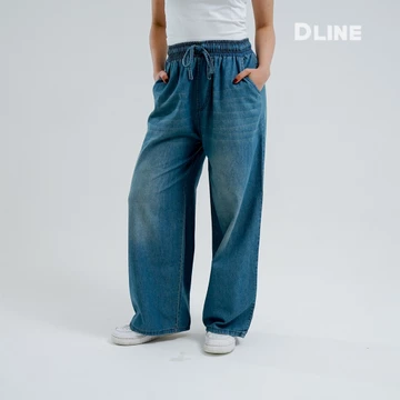 Celana Kulot Panjang Jeans Wanita Fit Super Jumbo 100kg Bigsize Jumbo Pinggang Karet Coco DLINE