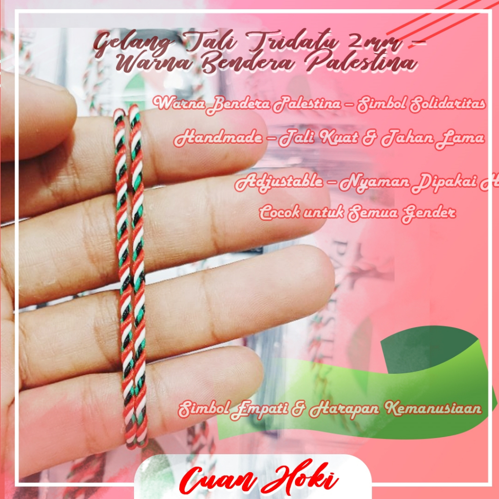 Jual Cuan Hoki Gelang Tali Tridatu 2mm- Warna Bendera Palestina Gelang ...