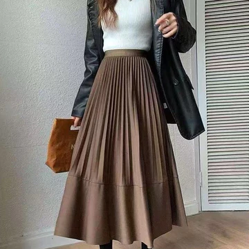 MINEOLA Serenity Choco Brown Pleated Midi Skirt (Rok Wanita Midi Plisket Impor Premium Korean
