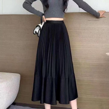 MINEOLA Serenity Black Pleated Midi Skirt (Rok Wanita Midi Plisket Bahan Impor Premium Korean