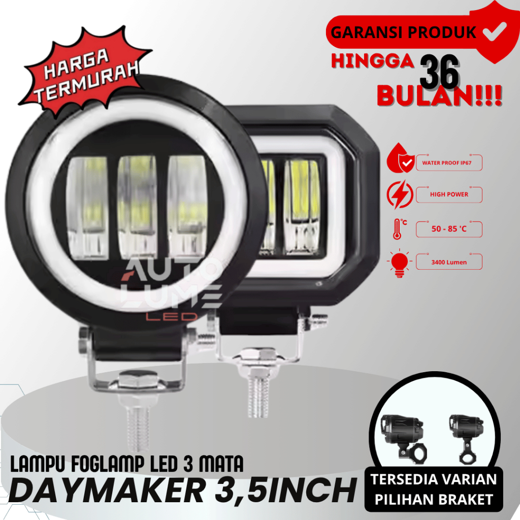 AutoLume Lampu Tembak Sorot OWL 3 Lensa 4D LED – 30W | 3 Mata Cree | Angel Eye | Waterproof | Universal Motor & Mobil  Lampu Tembak Sorot LED Worklight– GARANSI 3 TAHUN