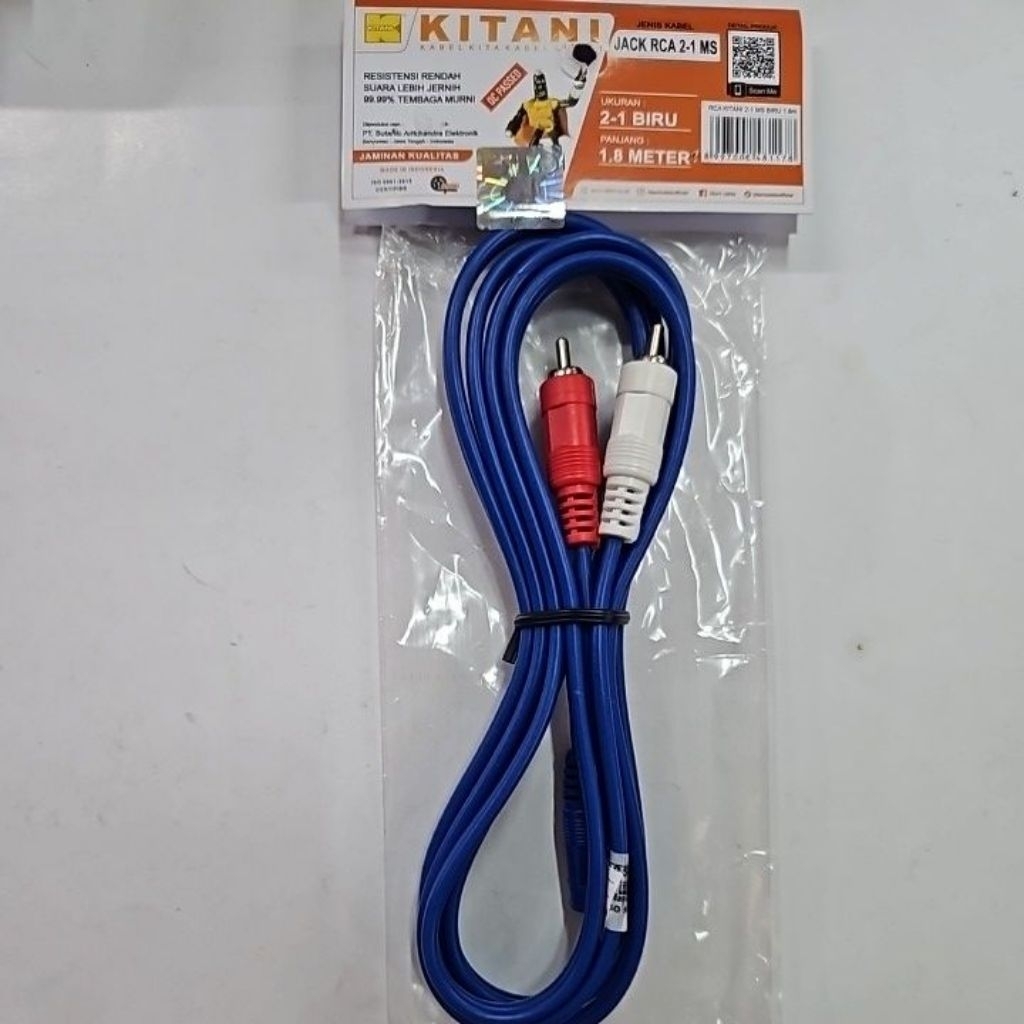 Jual KABEL AUDIO JACK JEK RCA 2-1 AUX TEMBAGA MURNI KITANI 1.8 METER ...