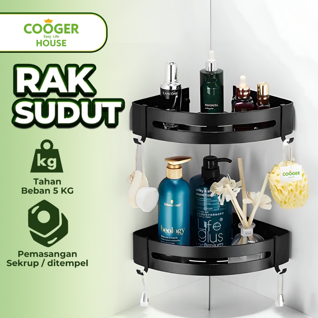 Jual COOGER HOUSE Rak Kamar Mandi Sudut Aluminium Satu Susun Tempel ...