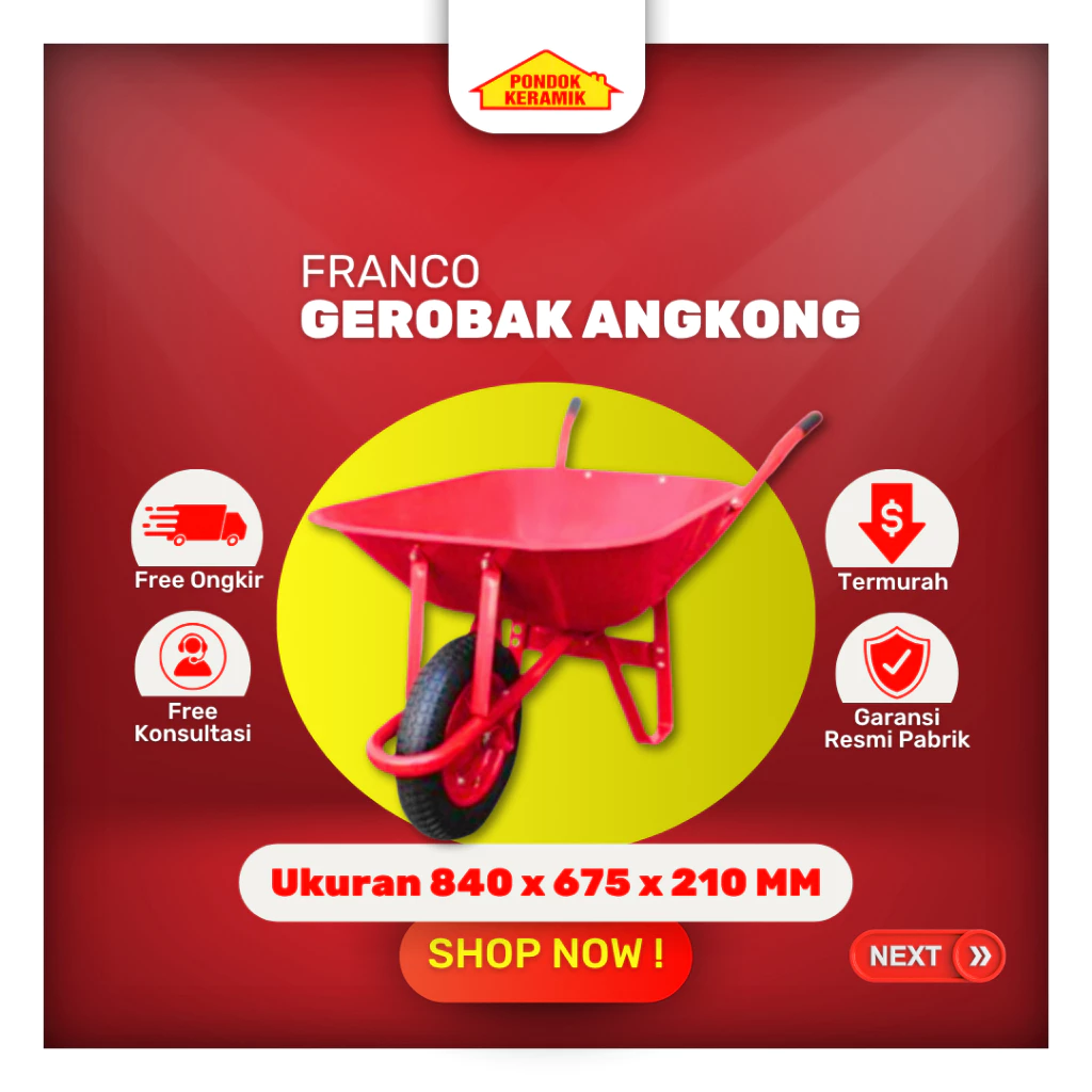 Gerobak Pasir Merah 200 kg / Gerobak Proyek / Angkong