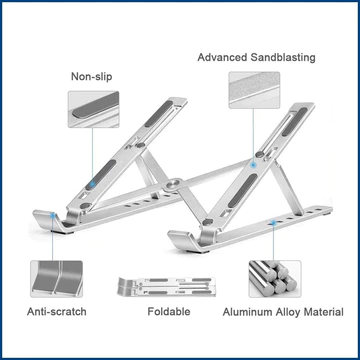 Laptop Stand Holder Portable Lipat Full Alumunium 6 Ketinggian Dudukan Pendingin Laptop Ringan
