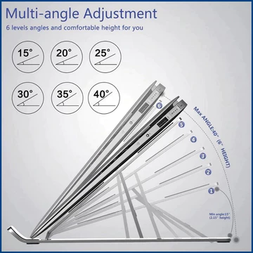 Laptop Stand Holder Portable Lipat Full Alumunium 6 Ketinggian Dudukan Pendingin Laptop Ringan