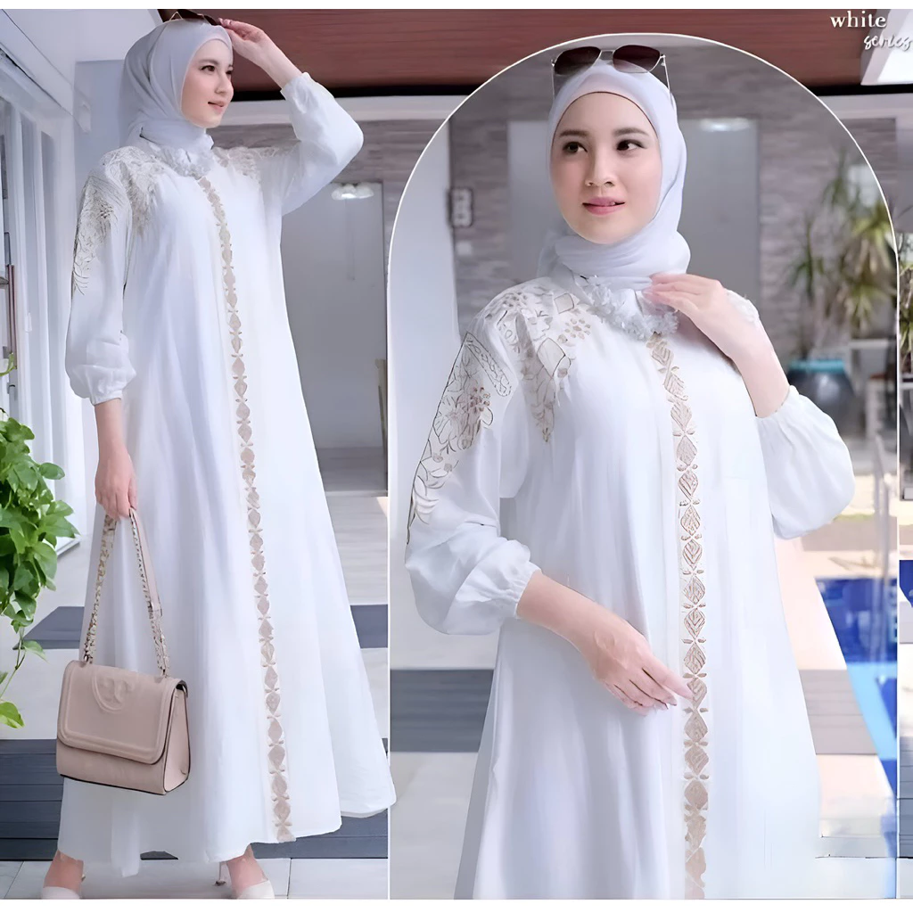 Detail bordir gamis kondangan bahan polo linen