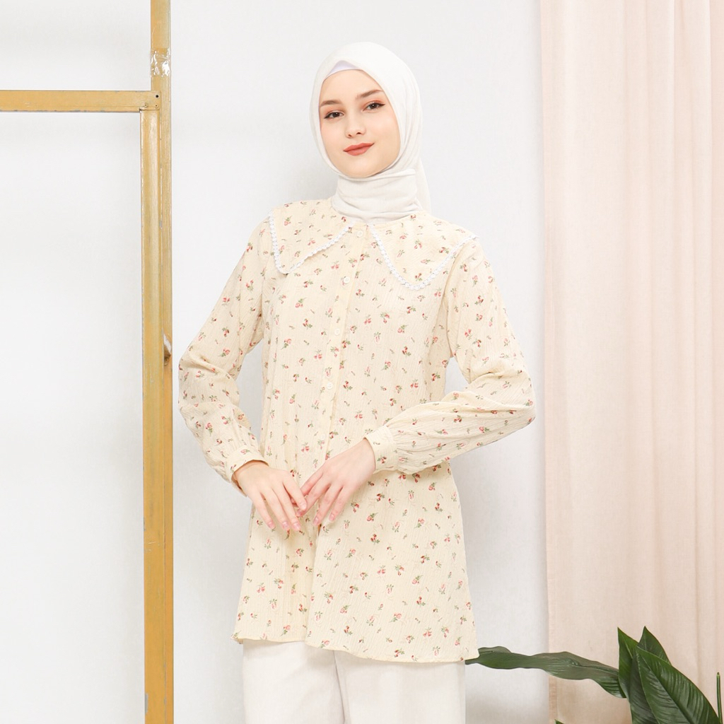 Jual Syalifa Hijab - FLOWER SHIRT ( Red ) - TOP - Kemeja - Blouse ...