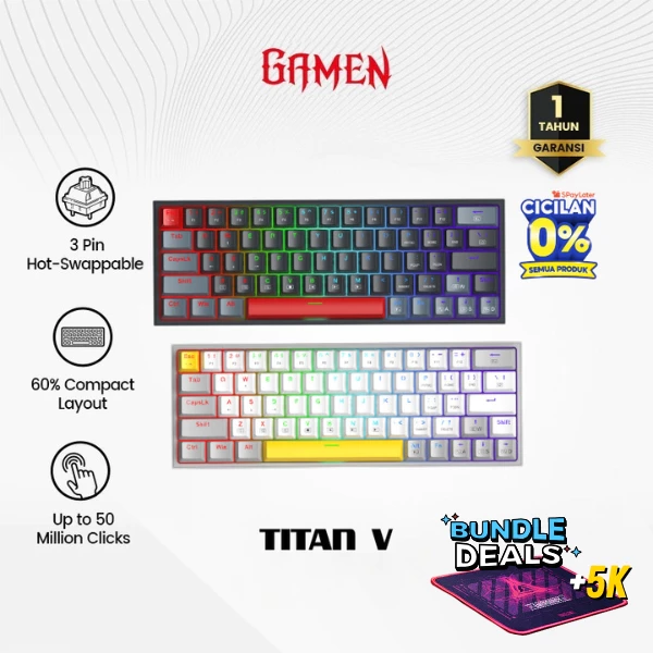 Keyboard gaming mechanical 60% dengan RGB dan hot-swappable