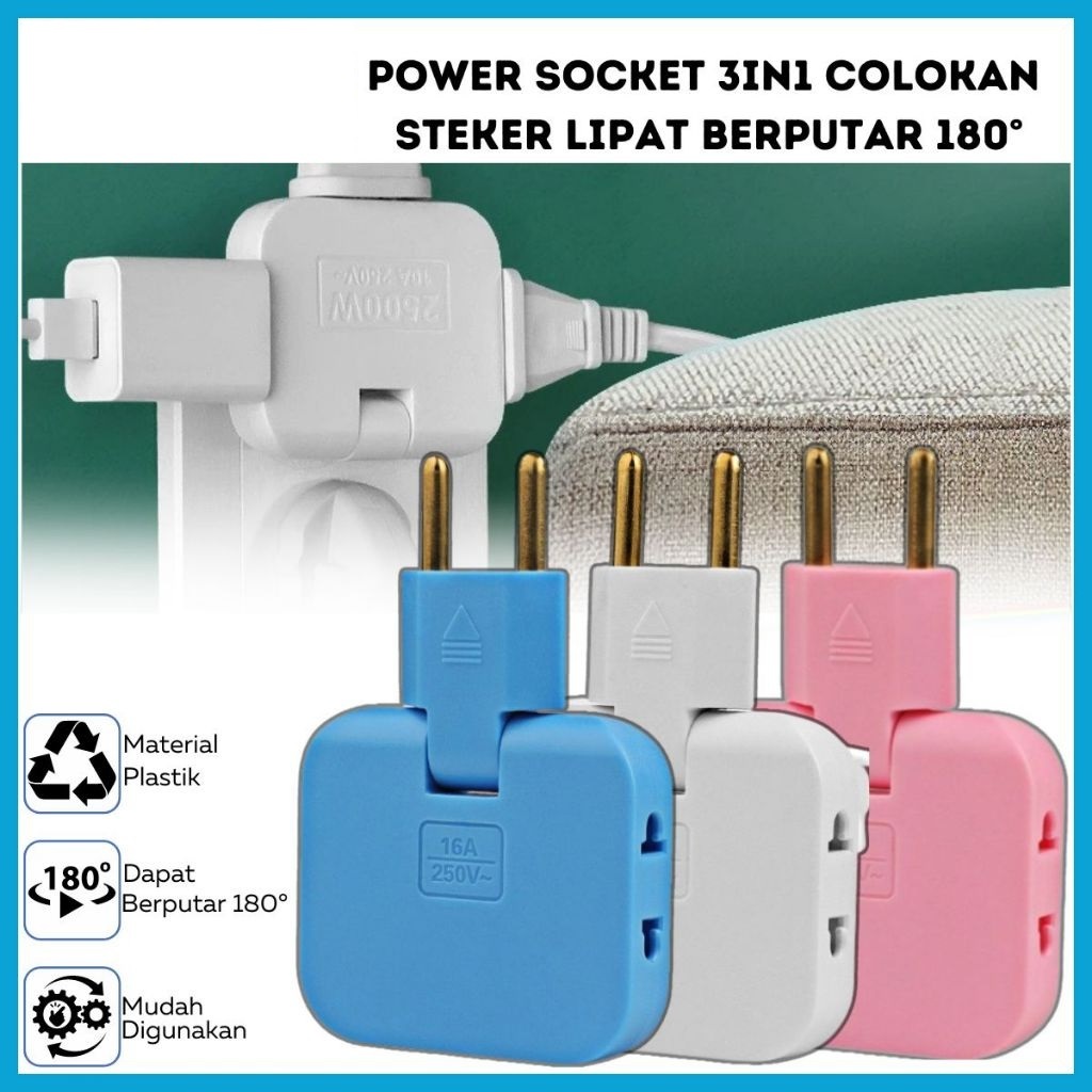 Jual Power Soket 3in1 - Folding Socket Converter US ke EU Sambungan ...