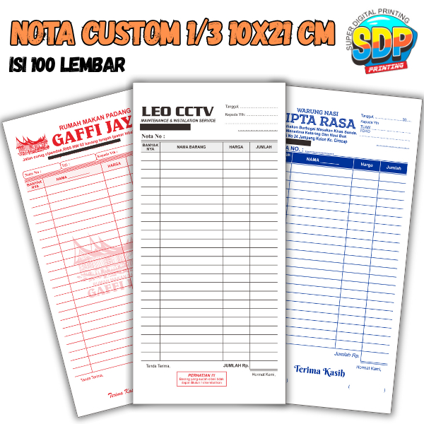 Jual [PROMO] Nota Custom 1/3 Isi 100 Lembar Nota Panjang Full Color ...
