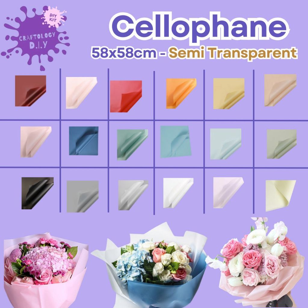 Jual [20 LEMBAR] TRANSPARANT Full Color Cellophane Color Flower Wrap ...
