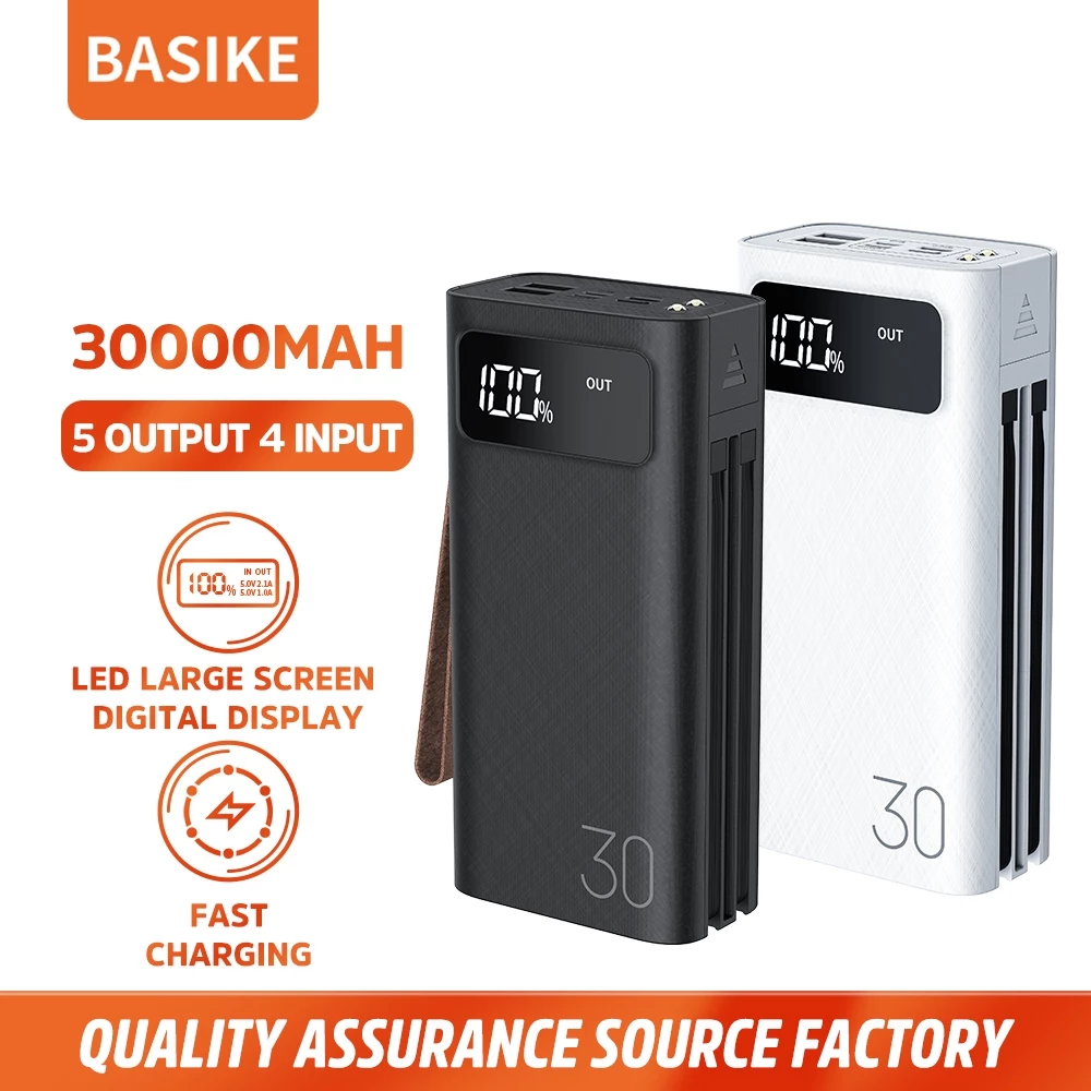 (HOT)BASIKE Powerbank 30000 mAh Fast Charging with Kabel data Lightning Type C Micro USB Flashlight - foto 1