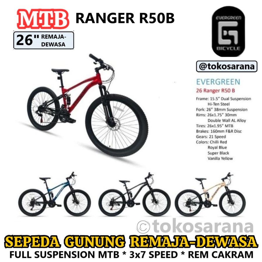 Jual Sepeda Gunung Evergreen Ranger R50B R50J 26 inci MTB 3x7 Kecepatan ...