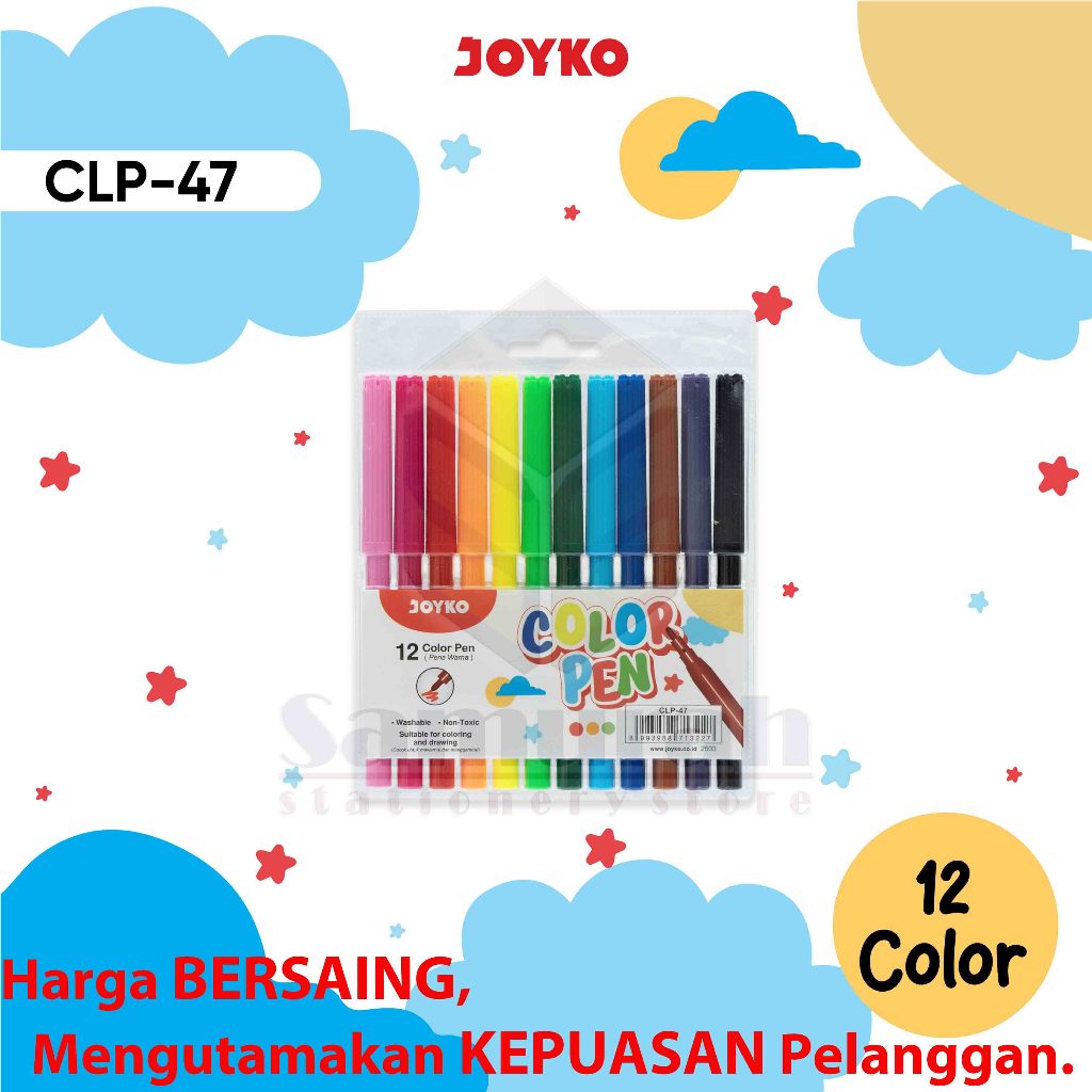Jual Spidol Set Joyko 12 Warna CLP 47 / Color Pen 12 Colours CLP-47 ...