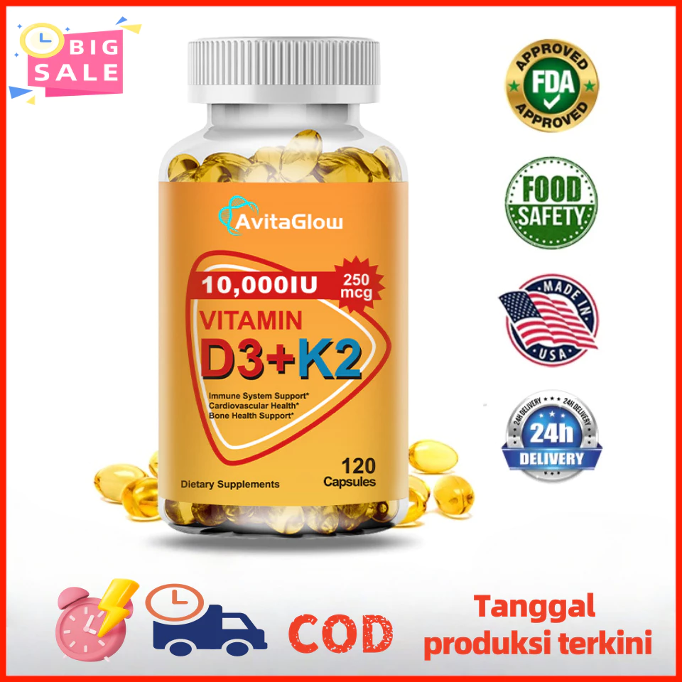 AvitaGlow Vitamin D3 + K2: Suplemen Premium untuk Imunitas, Tulang, dan Jantung Sehat