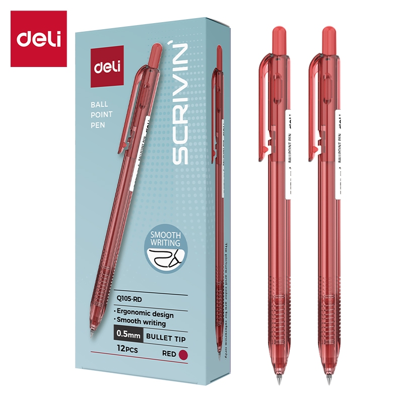 Deli Ballpoint Pen / Pulpen Bolpoin dengan Clip 0.5 mm Pena Retractable Penulisan Halus EQ105 1pcs (6)