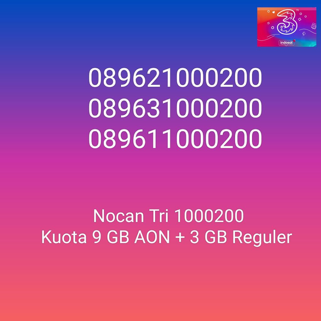 Jual NOCAN Nomor Cantik 1000200 Kartu Perdana 3 Tri Three 4G LTE Kuota ...