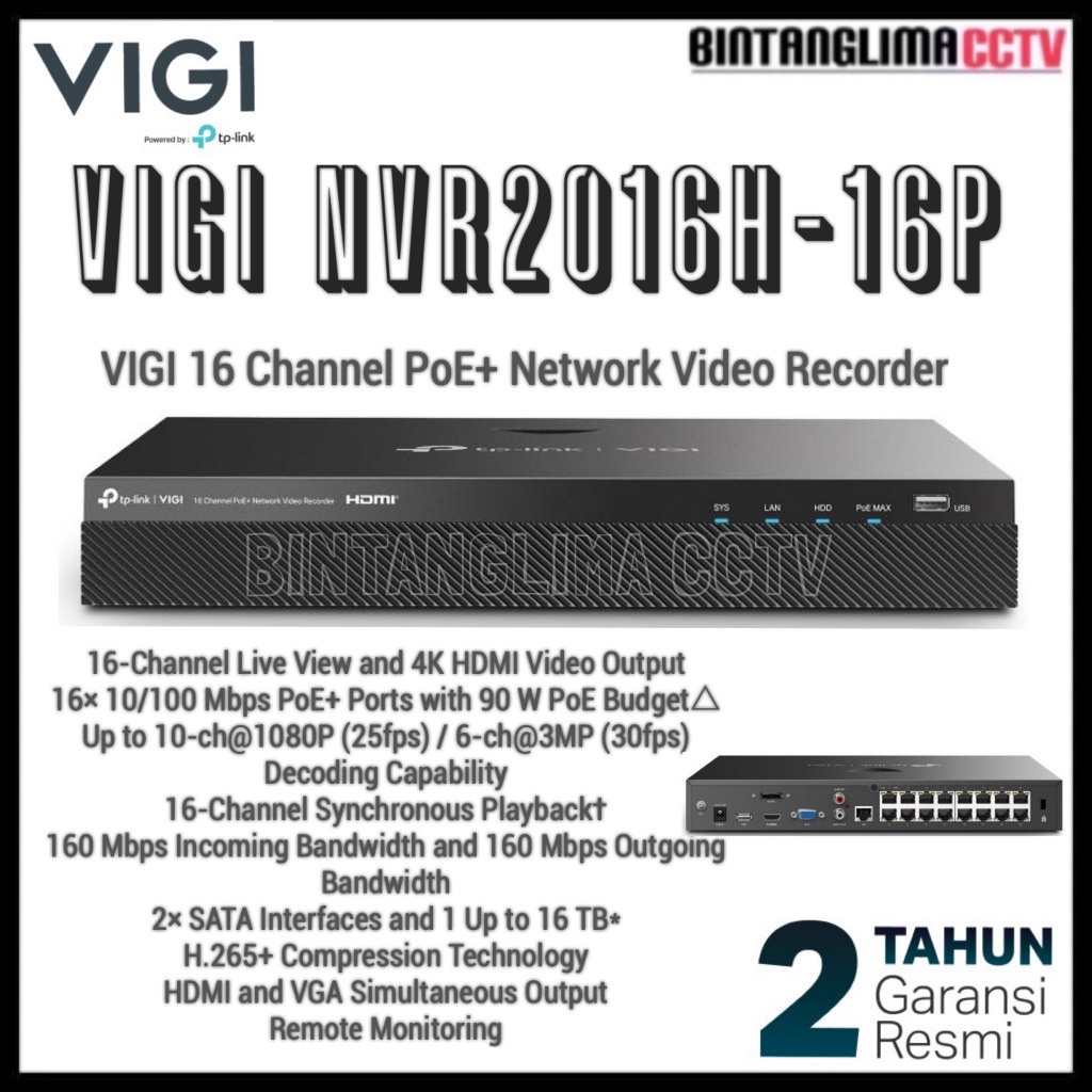Jual VIGI NVR2016H-16P - TP-LINK NVR 16 CHANNEL + POE | Shopee Indonesia