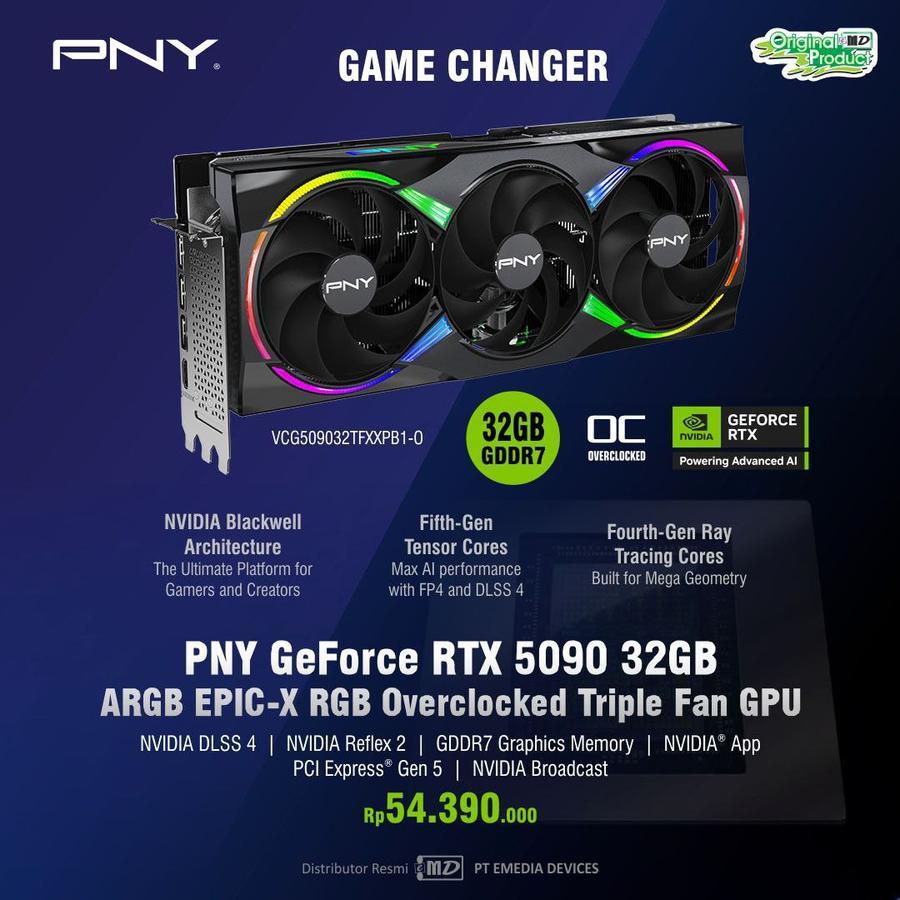 Jual PNY GeForce RTX 5090 ARGB EPIC-X RGB 32GB GDDR7 Overclocked Triple ...