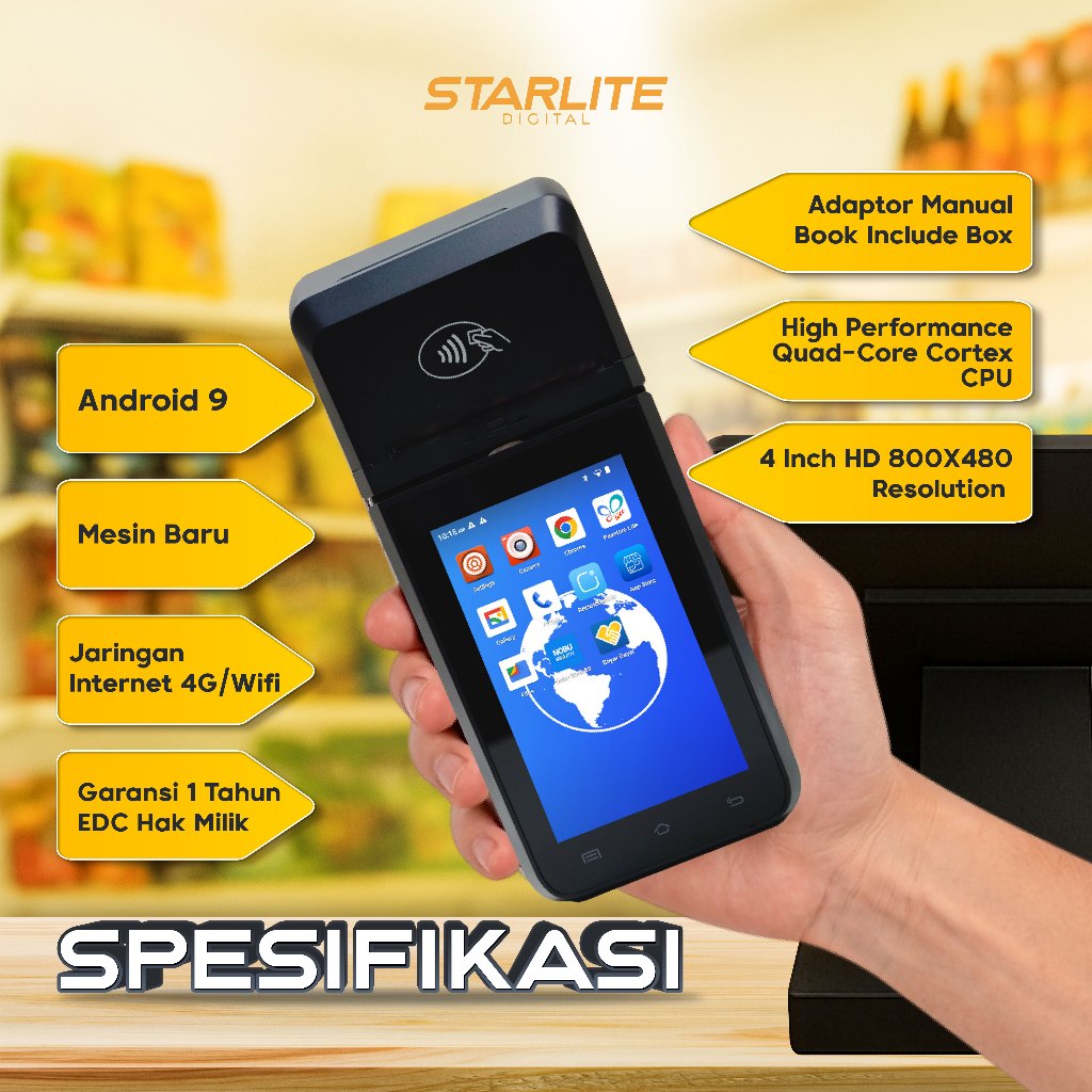Jual Starlite Digital Smartpeak P600 Mesin EDC Mini ATM Android ...