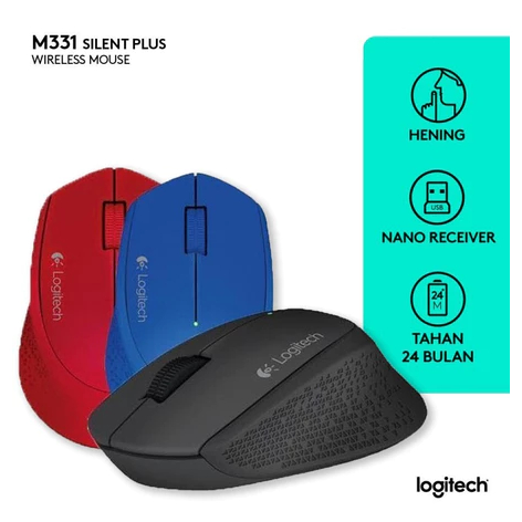 Jual MOUSE WIRELESS BLUETOOTH LOGITECH M331 SILENT GRAY RED BLUE ...