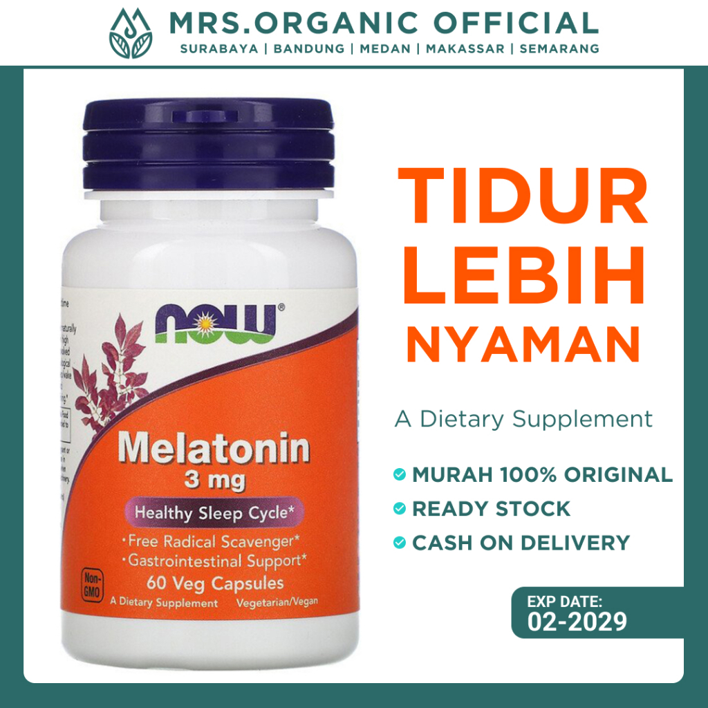 Jual Vitamin Melatonin 3 mg NOW Isi 60 Capsule - Vitamin Susah tidur ...