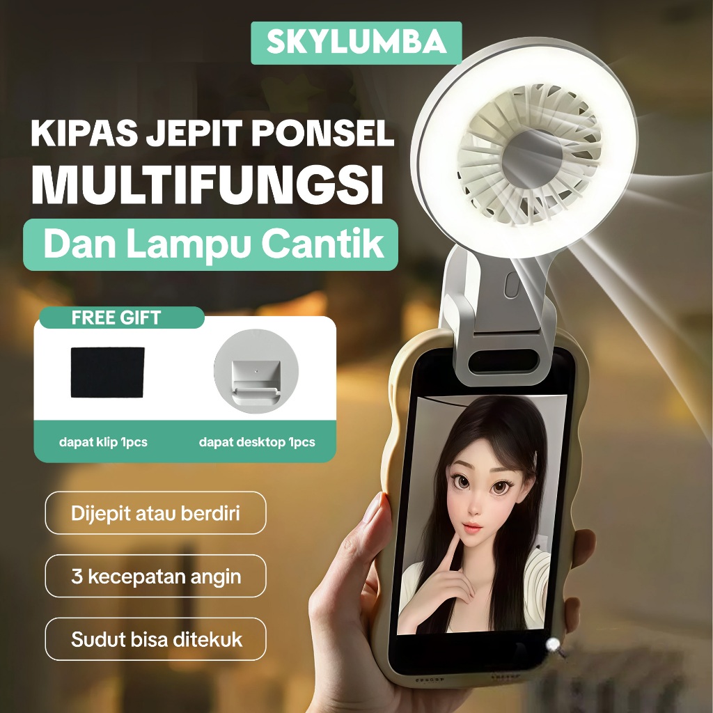 Jual Mini Fan 3-in-1 Kipas Serbaguna dengan Lampu LED Dudukan dan Jepit ...