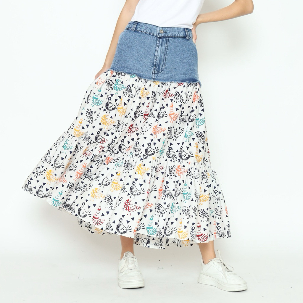 Jual Salsa rok batik mix jins denim lucu lembut kekinian | Shopee Indonesia