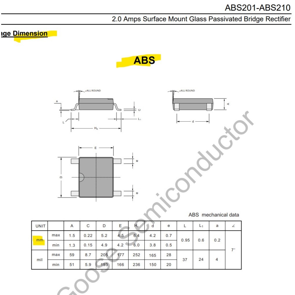 Jual ABS210 1000V 2A ABS Bridge Rectifier ABS Wild Goose | Shopee Indonesia