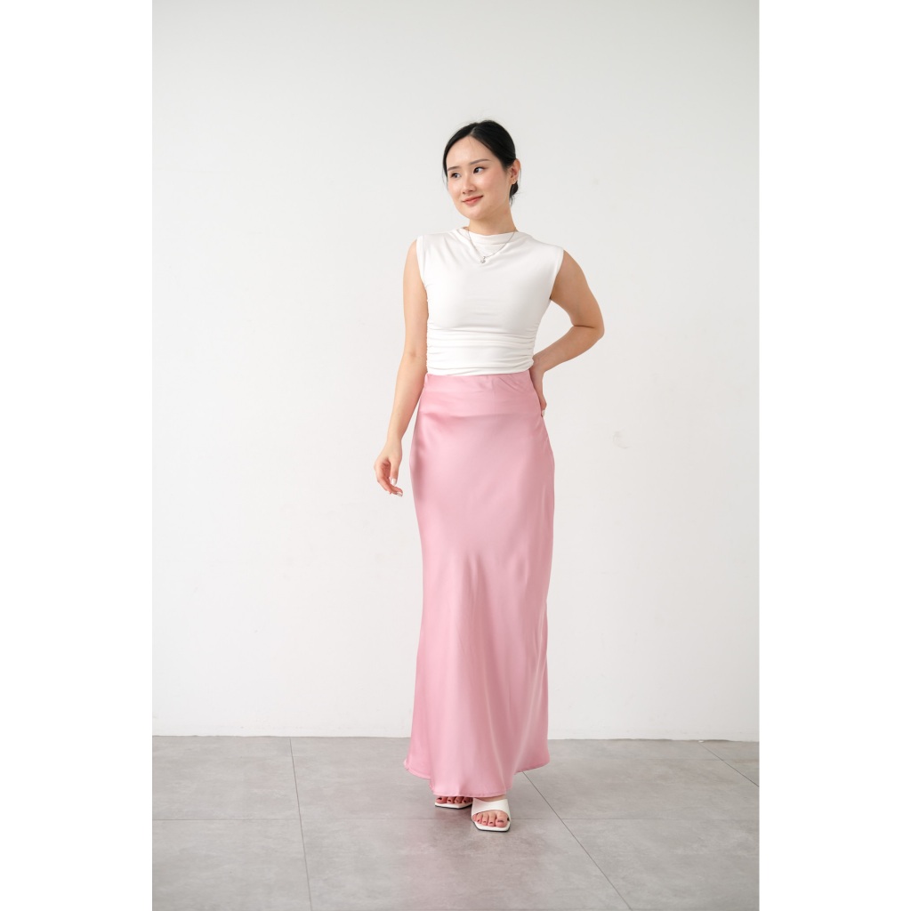 JENN ROSE Carol Premium Satin Silk Skirt Midi Lenght Rok Satin Midi