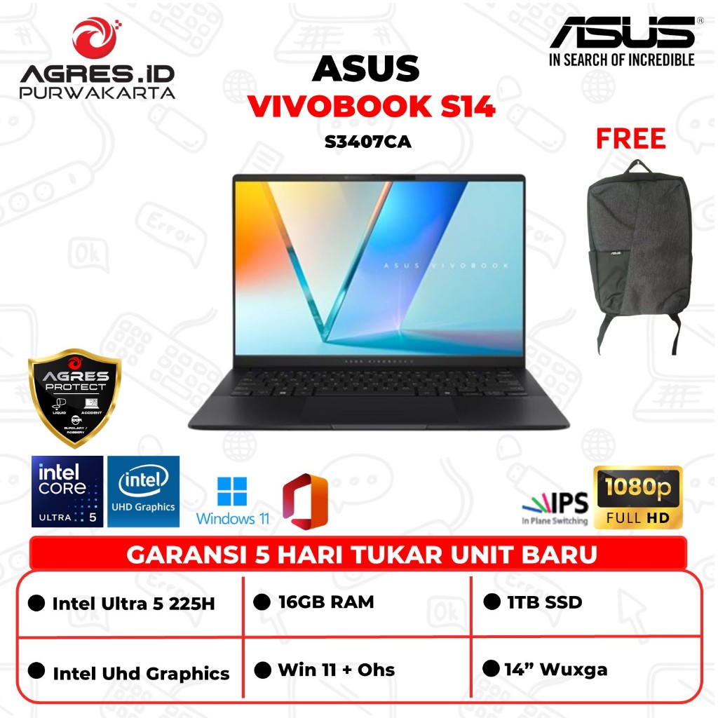 Jual Asus Vivobook S14 S3407CA Ultra 5 225H Ram 16GB Ssd 1TB Win 11+Ohs ...