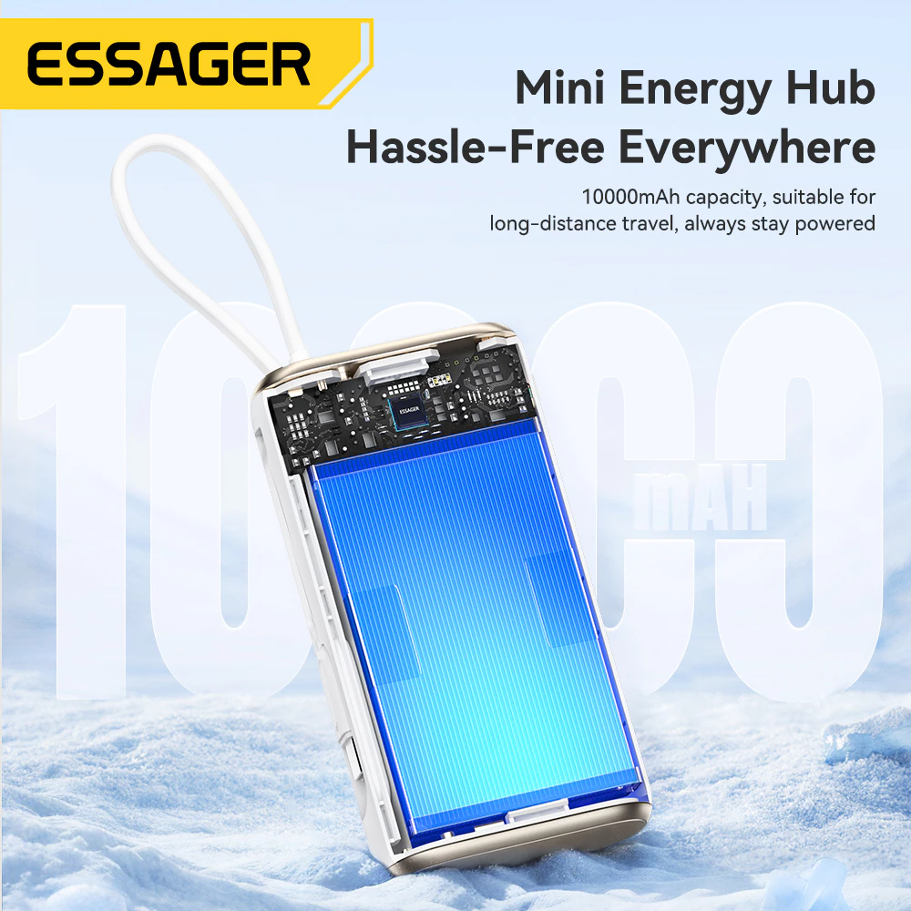 ESSAGER 10000mAh PD30W Pengisi Daya Nirkabel Jam Tangan Bank Daya Portabel Kabel Data Tipe C Adaptor