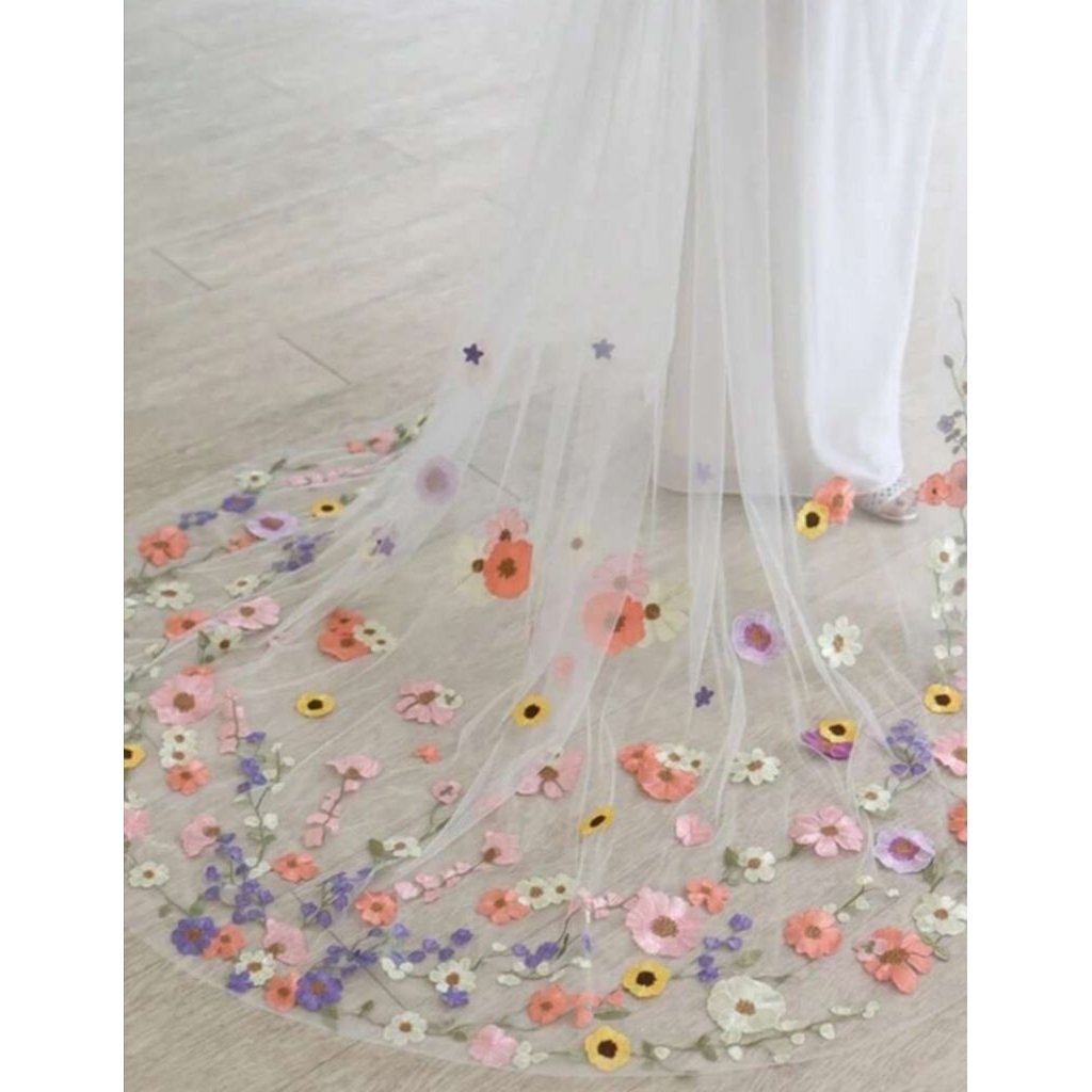 Jual pre order wedding veil patch bordir bunga warna | Shopee Indonesia
