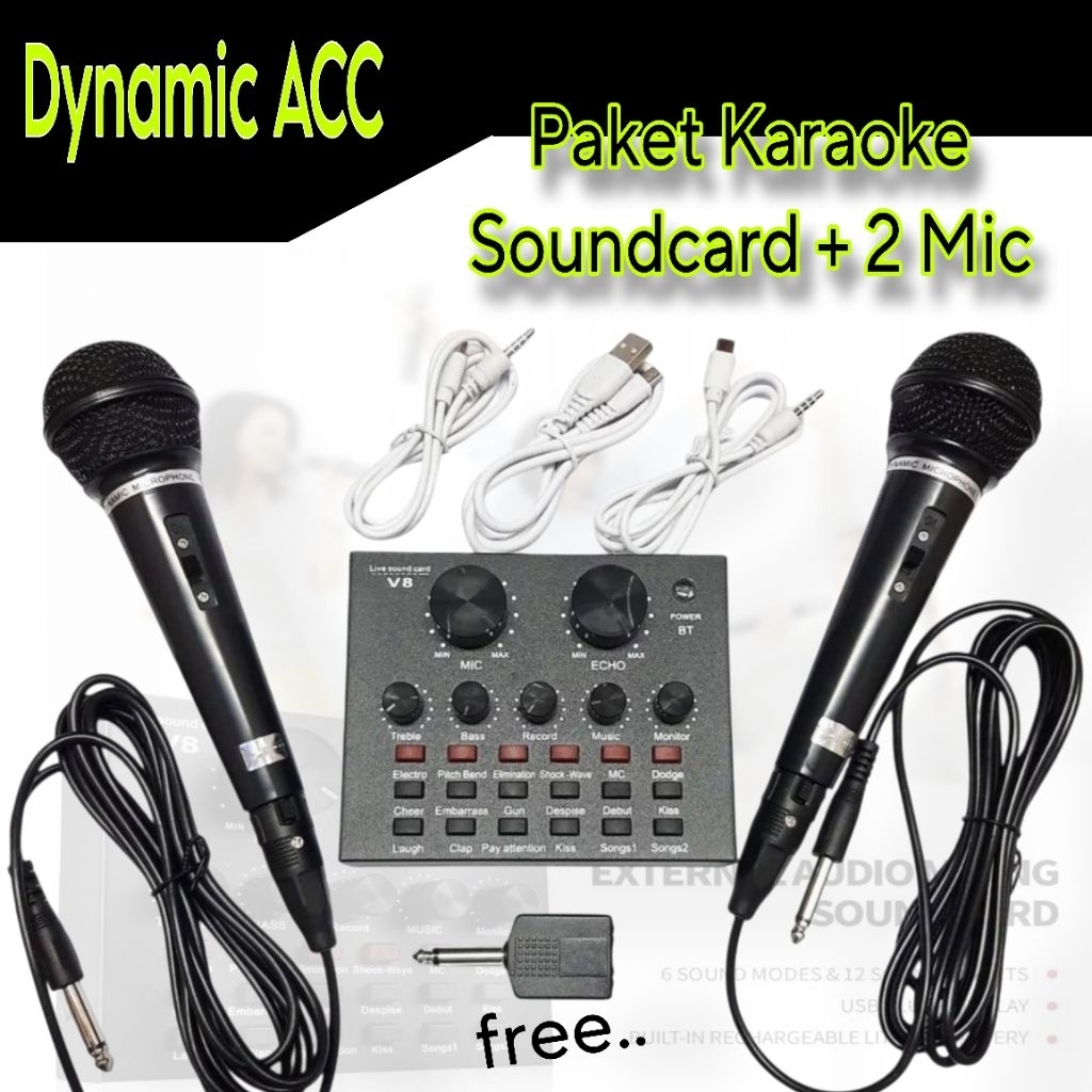 Jual Satu Paket Alat Karaoke HP Sound Card V8 Live Broadcast Mixer ...