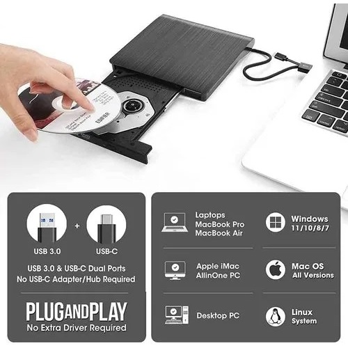 Jual DVD RW Burner External Optical Drive CD/DVD ROM USB 3.0 + USB Type ...
