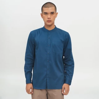M231 Kemeja Pria Koko Shanghai Polos Panjang Navy 0915F