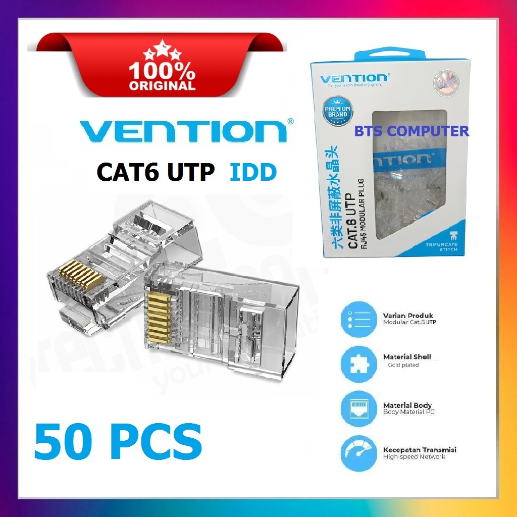 Jual Vention Konektor RJ45 Cat6 UTP Modular Ethernet Connector IDD - 50 ...