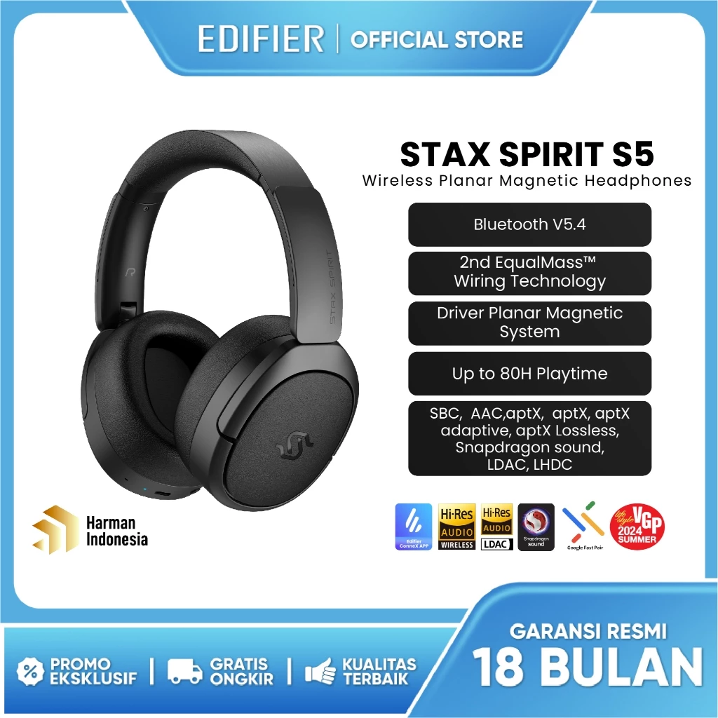EDIFIER STAX SPIRIT S5 Wireless Planar Magnetic headphone - Hitam
