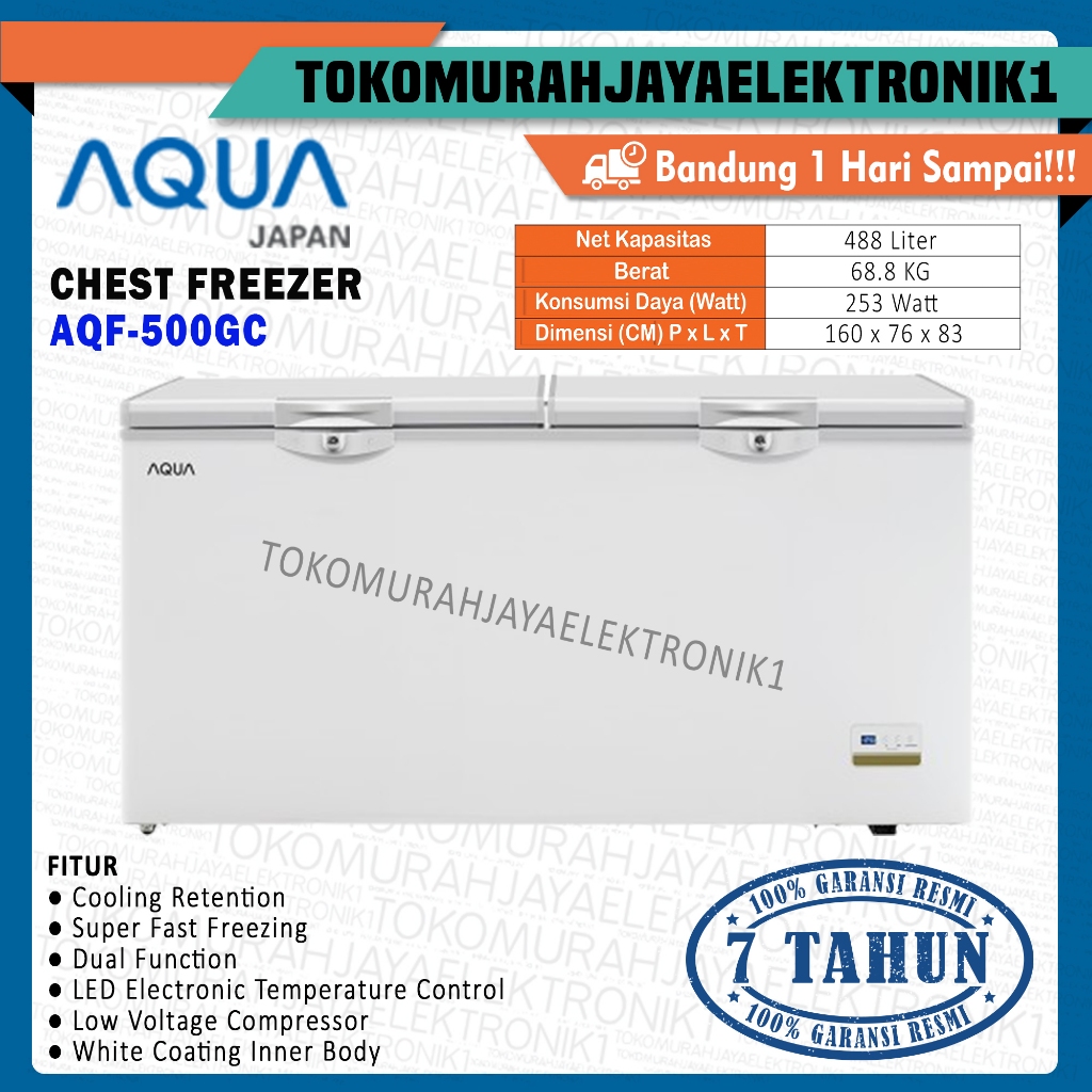 Jual Chest Freezer AQUA 488 Liter AQF-500GC Dual Function Garansi Resmi ...