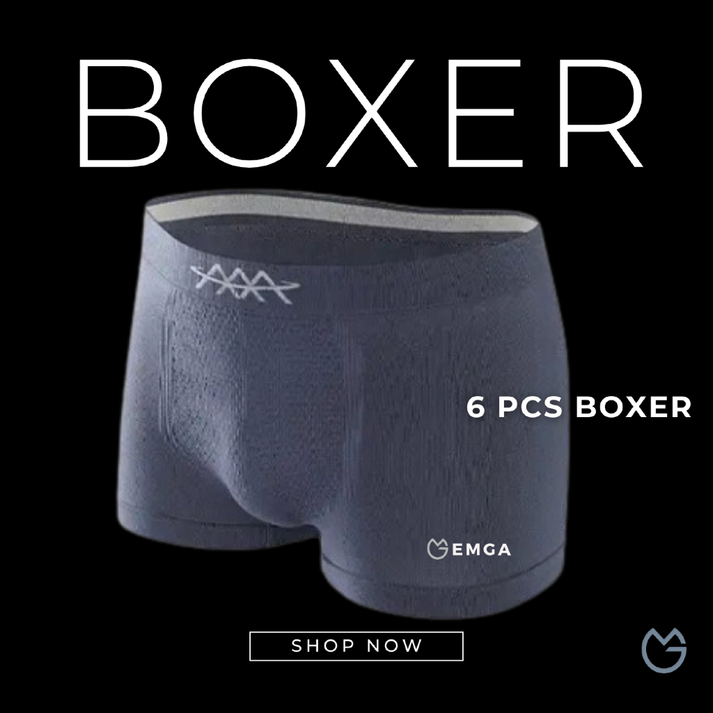 Emga BX1C Boxer Isi 6 Celana Dalam Pria Pakaian Dalam Breathable Comfortable Seamless Kolor Briefs Pendek CD Underwear Dalaman Sempak Men Man Cowok Laki Motif Polos