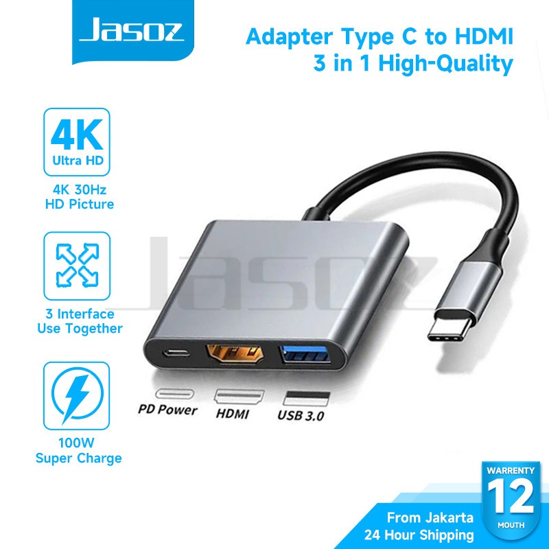 Jasoz Kabel Converter IN USB C Type-C To HDMI HUB Adapter Travel 4K VGA  USB
