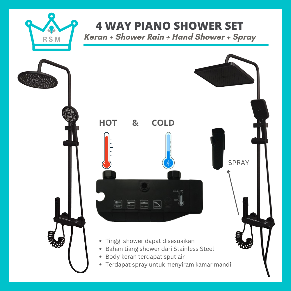 Jual Piano Shower Column Black Pancuran Mandi 4 Output Shower Set Hitam ...