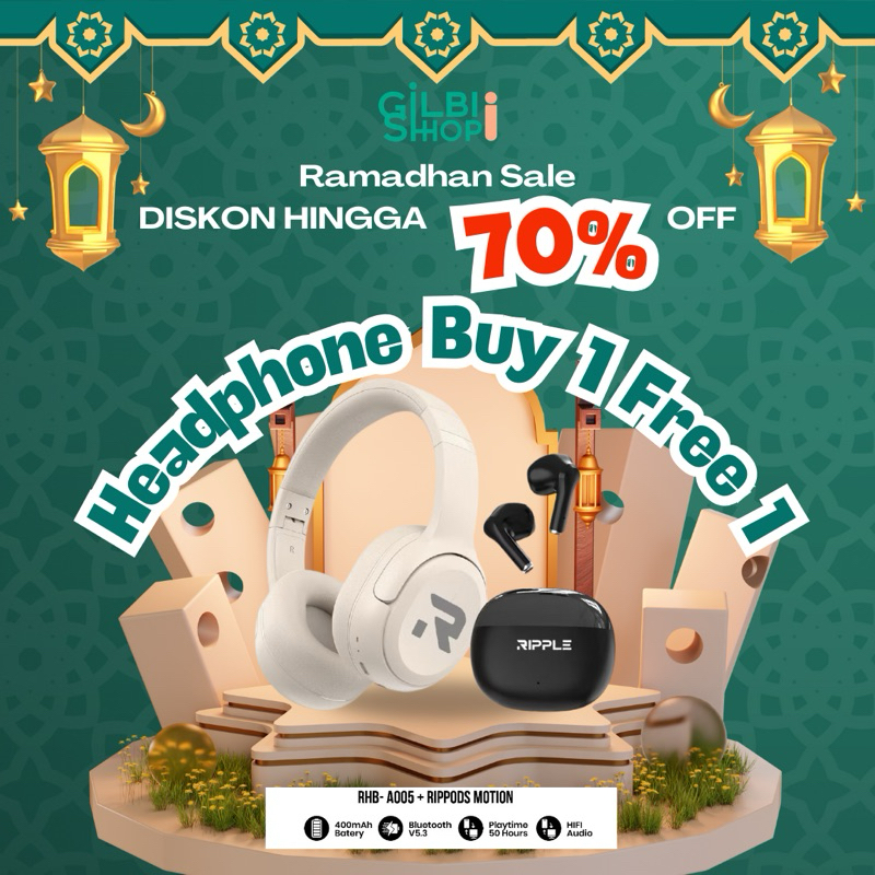Jual 【HOT】RIPPLE Wireless Headphone Bluetooth 5.3 +TWS earphone Hifi ...
