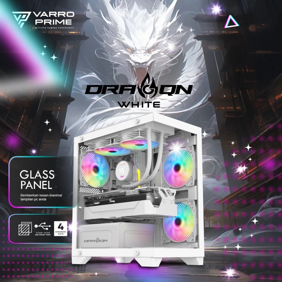 Jual CASING GAMING VARRO DRAGQN 350 WHITE Include 3 Fan - Case PC ...