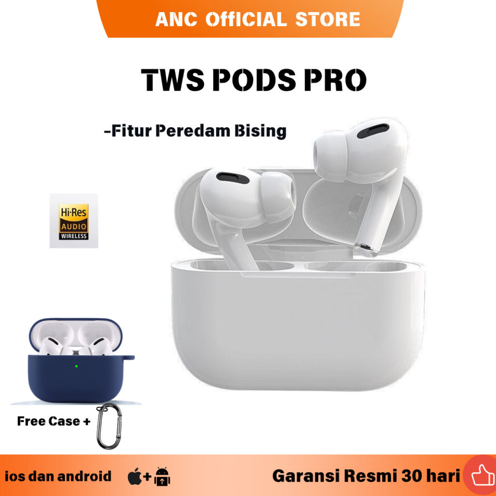 ANC Pods Pro TWS Noise Cancelling Headset Bluetooth Earphone Bluetooth  Headset gaming headset iphone with wireless Charging case Free Silicone 