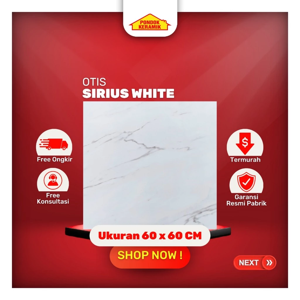 Keramik Lantai Otis Marble Glossy Cutting 60x60 Sirius White Rectified Carara